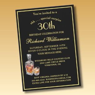 SURPRISE 30th Birthday Party Classic Black Gold  Invitation