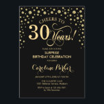 Surprise 30th Birthday Party - Gold Black Invitation<br><div class="desc">Surprise 30th Birthday Party Invitation.
Elegant design in black and faux glitter gold . Features script font and diamonds confetti. Cheers to 30 Years! Message me if you need further customization.</div>