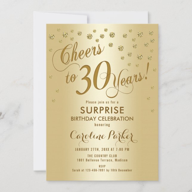 Surprise 30th Birthday Party - Gold Invitation (Front)