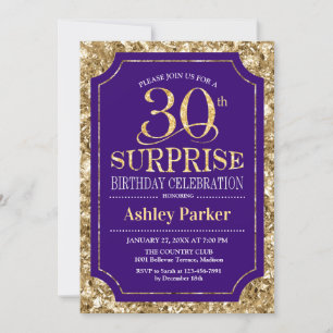 Surprise 30th Birthday Party - Gold Purple Invitation