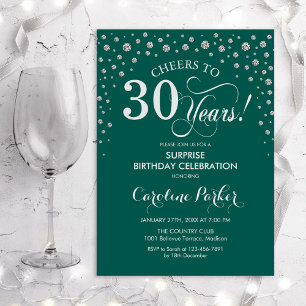 Surprise 30th Birthday Party - Green Silver Invitation