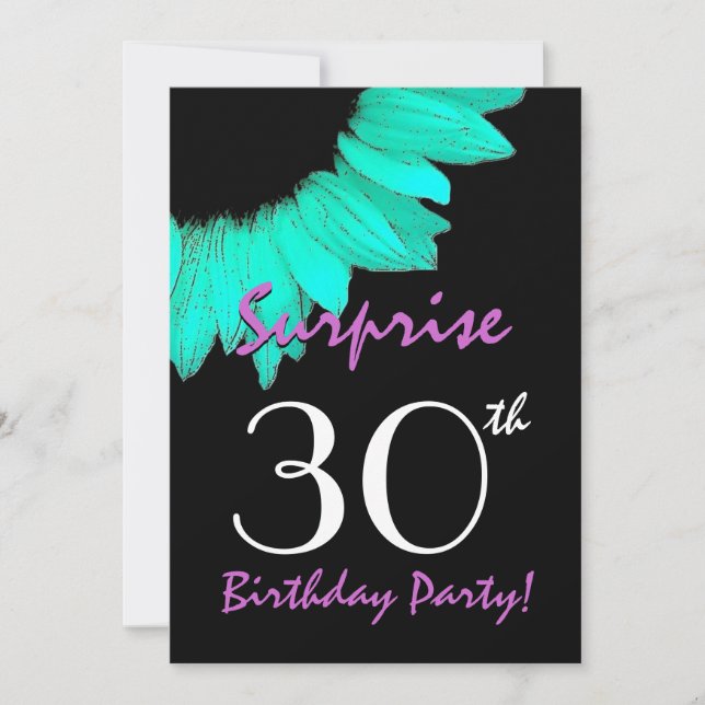 SURPRISE 30th Birthday Party Mint Green Sunflower Invitation (Front)