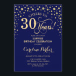 Surprise 30th Birthday Party - Navy Blue Gold Invitation<br><div class="desc">Surprise 30th Birthday Party Invitation.
Elegant design in navy blue and faux glitter gold. Features script font and diamonds confetti. Cheers to 30 Years! Message me if you need further customization.</div>