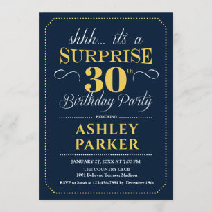 Surprise 30th Birthday Party - Navy Gold Invitation