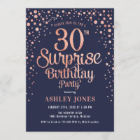 Surprise 30th Birthday Party - Navy & Rose Gold