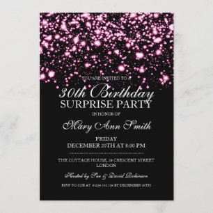 Surprise 30th Birthday Party Pink Midnight Glam Invitation