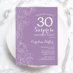 Surprise 30th Birthday Party - Purple Floral Invitation