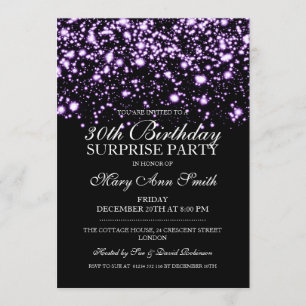 Surprise 30th Birthday Party Purple Midnight Glam Invitation