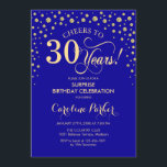 Surprise 30th Birthday Party - Royal Blue Gold Invitation<br><div class="desc">Surprise 30th Birthday Party Invitation.
Elegant design in sapphire royal blue and faux glitter gold . Features script font and diamonds confetti. Cheers to 30 Years! Message me if you need further customization.</div>