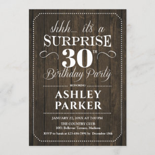 Surprise 30th Birthday Party - Rustic Wood Invitation