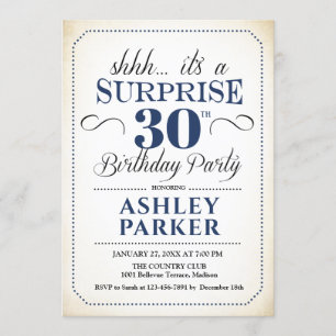Surprise 30th Birthday Party - White Navy Invitation