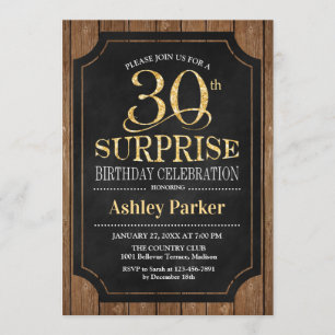 Surprise 30th Birthday Party - Wood Gold Invitation