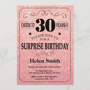 Surprise 30th Birthday Pink Rose Gold Glitter Invitation
