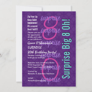 SURPRISE 30th Birthday Purple Pink Blue F218 Invitation