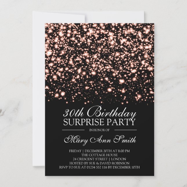 Surprise 30th Birthday Rose Gold Midnight Glam Invitation (Front)