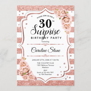 Surprise 30th Birthday - Rose Gold White Pink Invitation