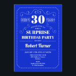 Surprise 30th Birthday - Royal Blue Invitation<br><div class="desc">Surprise 30th Birthday Invitation.
Elegant retro royal blue and white design. Cheers to 30 years! Can be customized to show any age.</div>