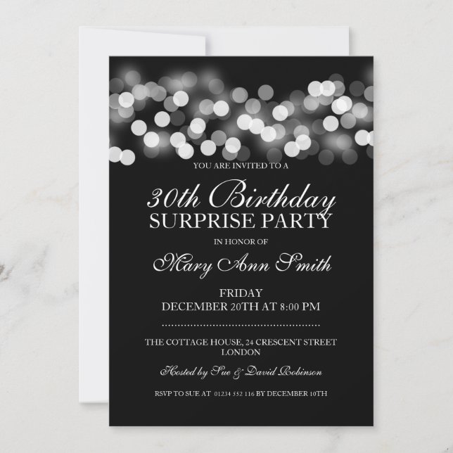 Surprise 30th Birthday Silver Hollywood Glam Invitation (Front)
