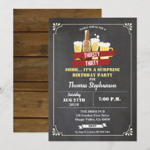 Surprise 30th birthday Thirsty 30 bar chalkboard Invitation