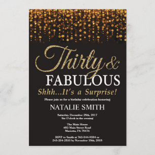 Surprise 30th Birthday Thirty and Fabulous Gold Invitation