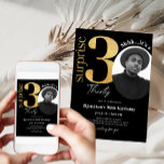 Surprise 30th Black Gold Birthday Invitation Photo<br><div class="desc">Designed for our Birthday Invitations with Photo collection,  this customisable Invitation Card features an editable photo section,  gold numbers & handwriting decorative fonts. Matching items available.</div>