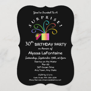 SURPRISE! 30th or Any Age Black Birthday Party Invitation