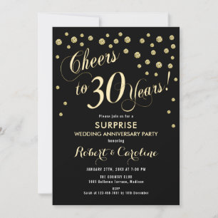 Surprise 30th Wedding Anniversary - Black & Gold Invitation