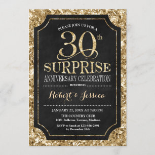 Surprise 30th Wedding Anniversary - Black Gold Invitation