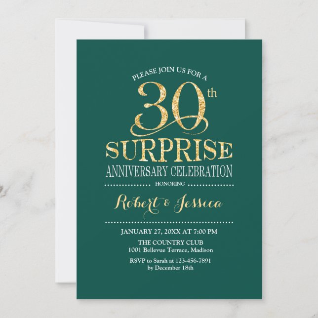 Surprise 30th Wedding Anniversary - Green Gold Invitation (Front)