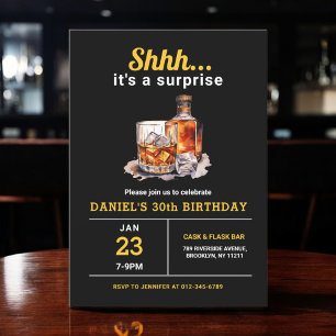 Surprise 30th Whiskey Bourbon Birthday Party Invitation