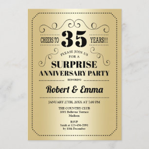 Surprise 35th Anniversary Party - Gold Black Invitation