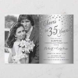 Surprise 35th Anniversary with Photo - Silver Invitation