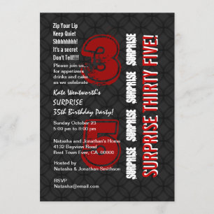 SURPRISE 35th Modern Birthday Red Black White G541 Invitation