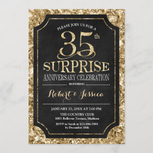 Surprise 35th Wedding Anniversary - Black Gold Invitation