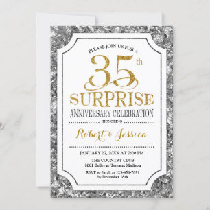 Surprise 35th Wedding Anniversary - Silver Gold Invitation