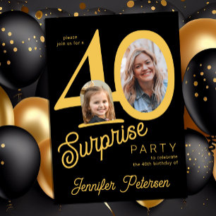 Surprise 40 modern 2 photo 40th birthday invitation