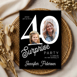 Surprise 40 modern 2 photo 40th birthday  invitation