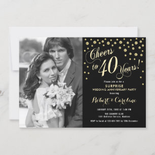 Surprise 40th Anniversary with Photo - Gold Black Invitation