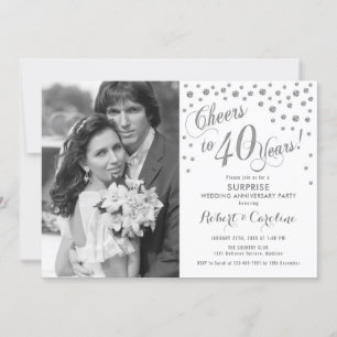 Surprise 40th Anniversary with Photo Silver White Invitation