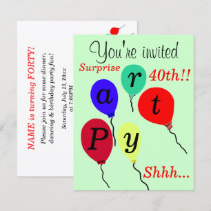 Surprise 40th Birthday Balloons Party Invitations