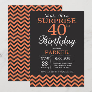 Surprise 40th Birthday Black and Coral Coral Invitation