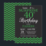Surprise 40th Birthday Black and Green Chevron Invitation<br><div class="desc">Surprise 40th Birthday Invitation with Black and Green Chevron. Chalkboard. Adult Birthday. Man or Women Bday Invite. For further customisation,  please click the "Customise it" button and use our design tool to modify this template.</div>