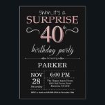 Surprise 40th Birthday Black and Rose Pink Gold Invitation<br><div class="desc">Surprise 40th Birthday Invitation with Black and Rose Pink Gold Glitter Background. Chalkboard. Adult Birthday. Men or Women Bday Invite. Any age. For further customisation,  please click the "Customise it" button and use our design tool to modify this template.</div>