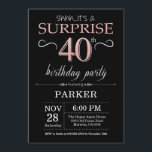 Surprise 40th Birthday Black and Rose Pink Gold Invitation<br><div class="desc">Surprise 40th Birthday Invitation with Black and Rose Pink Gold Glitter Background. Chalkboard. Adult Birthday. Men or Women Bday Invite. Any age. For further customisation,  please click the "Customise it" button and use our design tool to modify this template.</div>