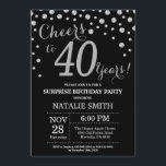 Surprise 40th Birthday Black and Silver Diamond Invitation<br><div class="desc">Surprise 40th Birthday Invitation with Black and Silver Glitter Diamond Background. Silver Confetti. Adult Birthday. Male Men or Women Birthday. For further customisation,  please click the "Customise it" button and use our design tool to modify this template.</div>