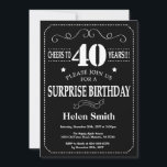 Surprise 40th Birthday Black and White Chalkboard Invitation<br><div class="desc">Surprise 40th Birthday Invitation Black and White Typography. Chalkboard. Black and White Background. Adult Birthday. Male Men or Women Birthday. Kids Boy or Girl Lady Teen Teenage Bday Invite. 13th 15th 16th 18th 20th 21st 30th 40th 50th 60th 70th 80th 90th 100th. Any Age. For further customisation, please click the...</div>