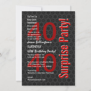 SURPRISE 40th Birthday Black White Red F324 Invitation