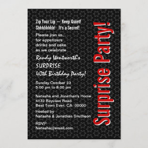 SURPRISE 40th Birthday Black White Red Stars Invitation