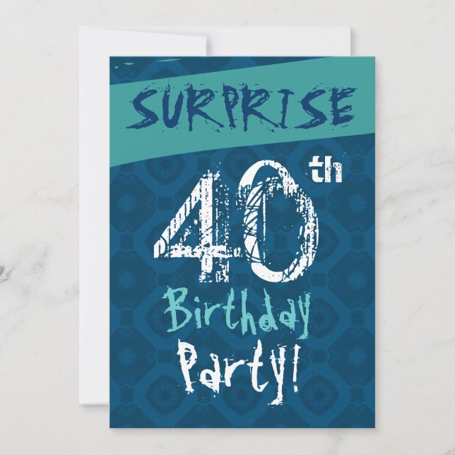 SURPRISE 40th Birthday Blue and Aqua Template W608 (Front)