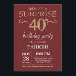 Surprise 40th Birthday Burgundy and Gold Glitter Invitation<br><div class="desc">Surprise 40th Birthday Invitation with Burgundy and Gold Glitter Background. Adult Birthday. Men or Women Bday Invite. Any age. For further customisation,  please click the "Customise it" button and use our design tool to modify this template.</div>